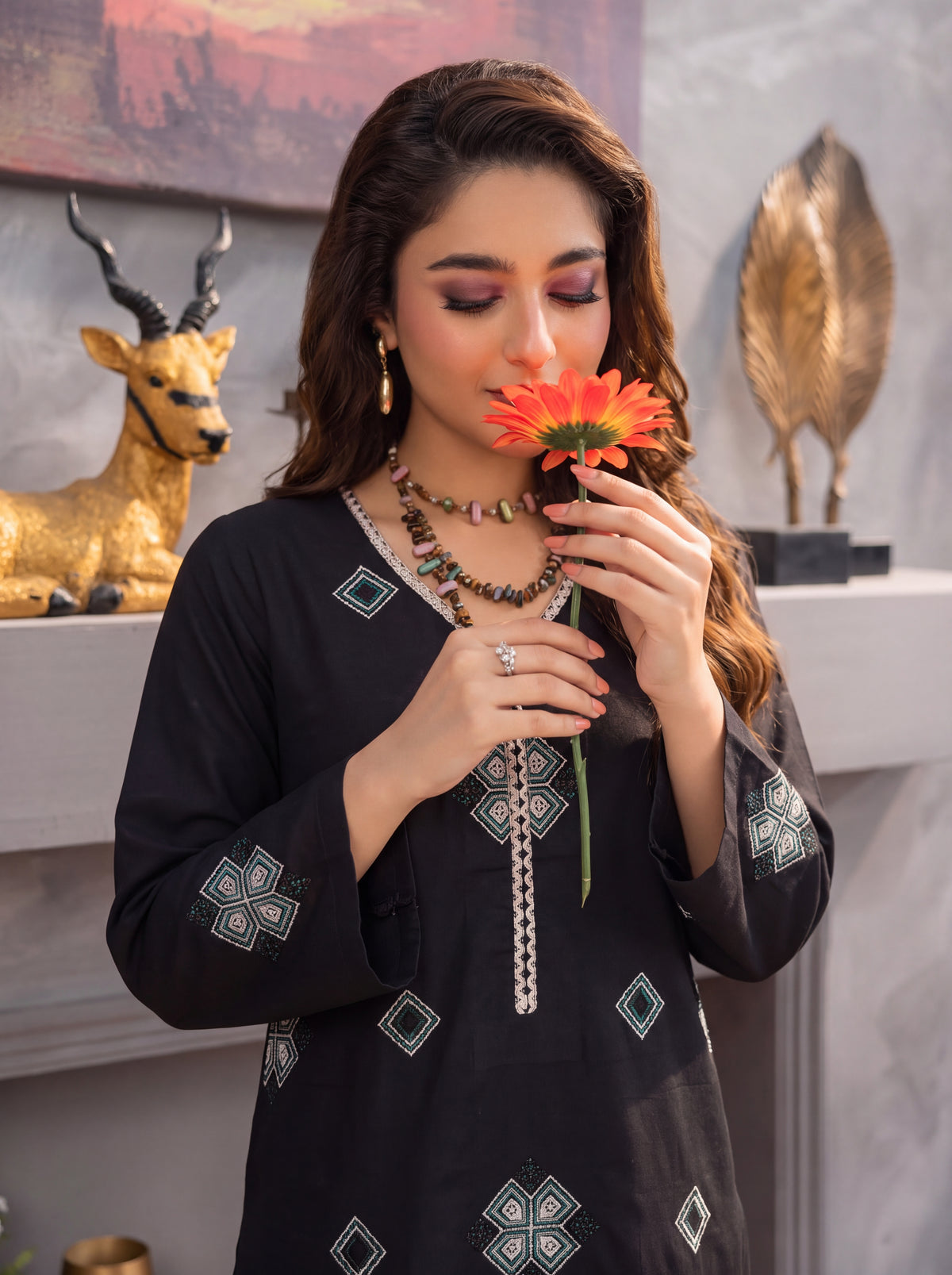 Black Embroidered 2-Piece Suit