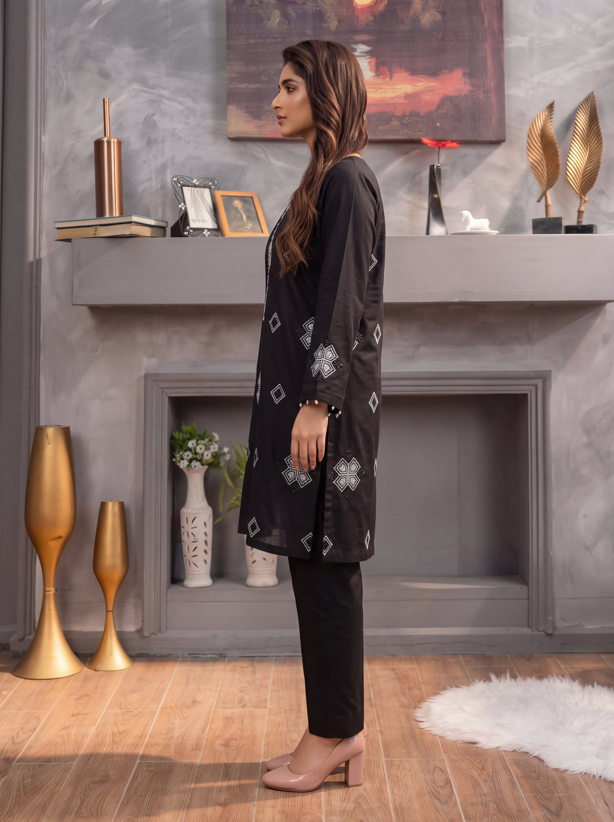 Black Embroidered 2-Piece Suit