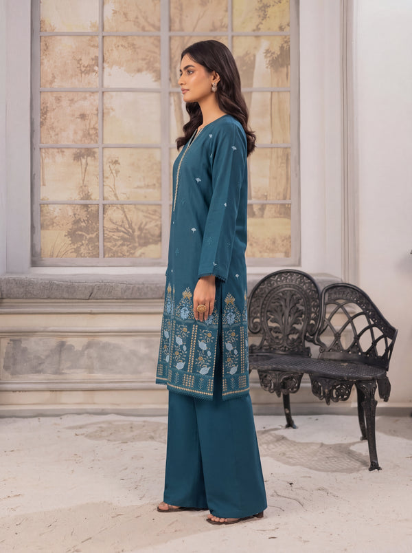 Teal Blue Embroidered 2-Piece Suit