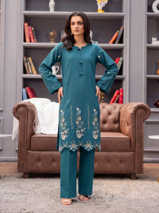Teal Garden Embroidered 2-Piece Suit | Silkari